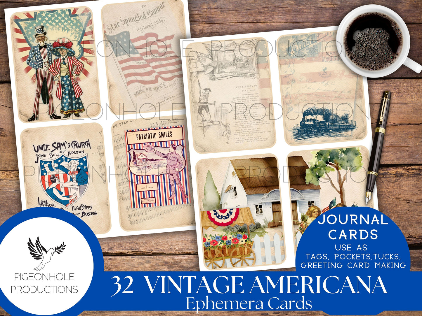 Vintage Americana Junk Journal Cards, PRINTABLE, 40 nostalgic cards for journaling cards, ephemera, scrapbooking, card making, paper crafts