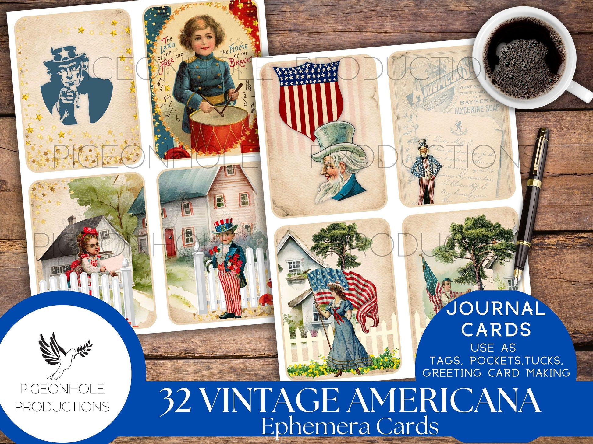 Vintage Americana Junk Journal Cards, PRINTABLE, 40 nostalgic cards for journaling cards, ephemera, scrapbooking, card making, paper crafts