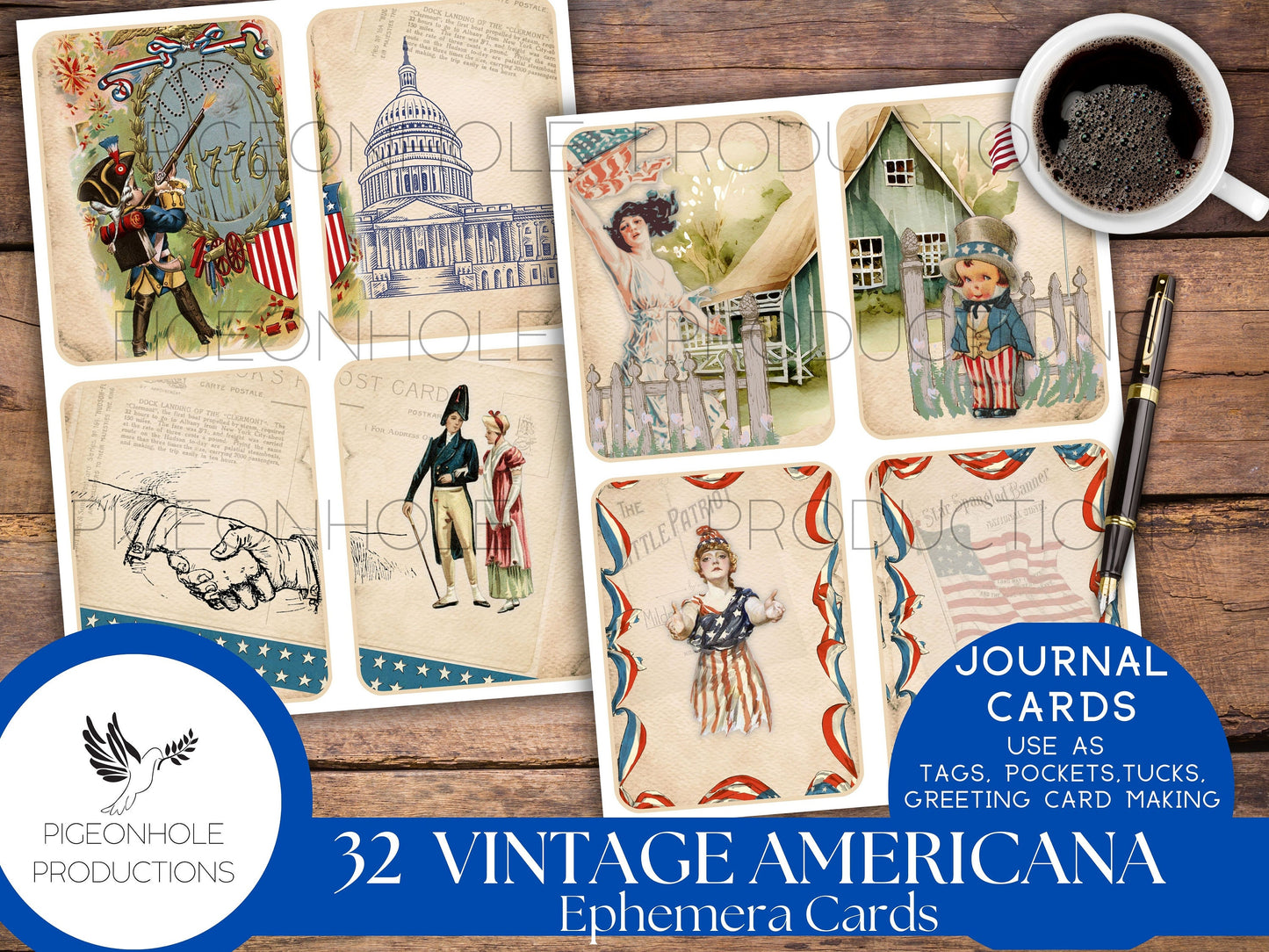 Vintage Americana Junk Journal Cards, PRINTABLE, 40 nostalgic cards for journaling cards, ephemera, scrapbooking, card making, paper crafts