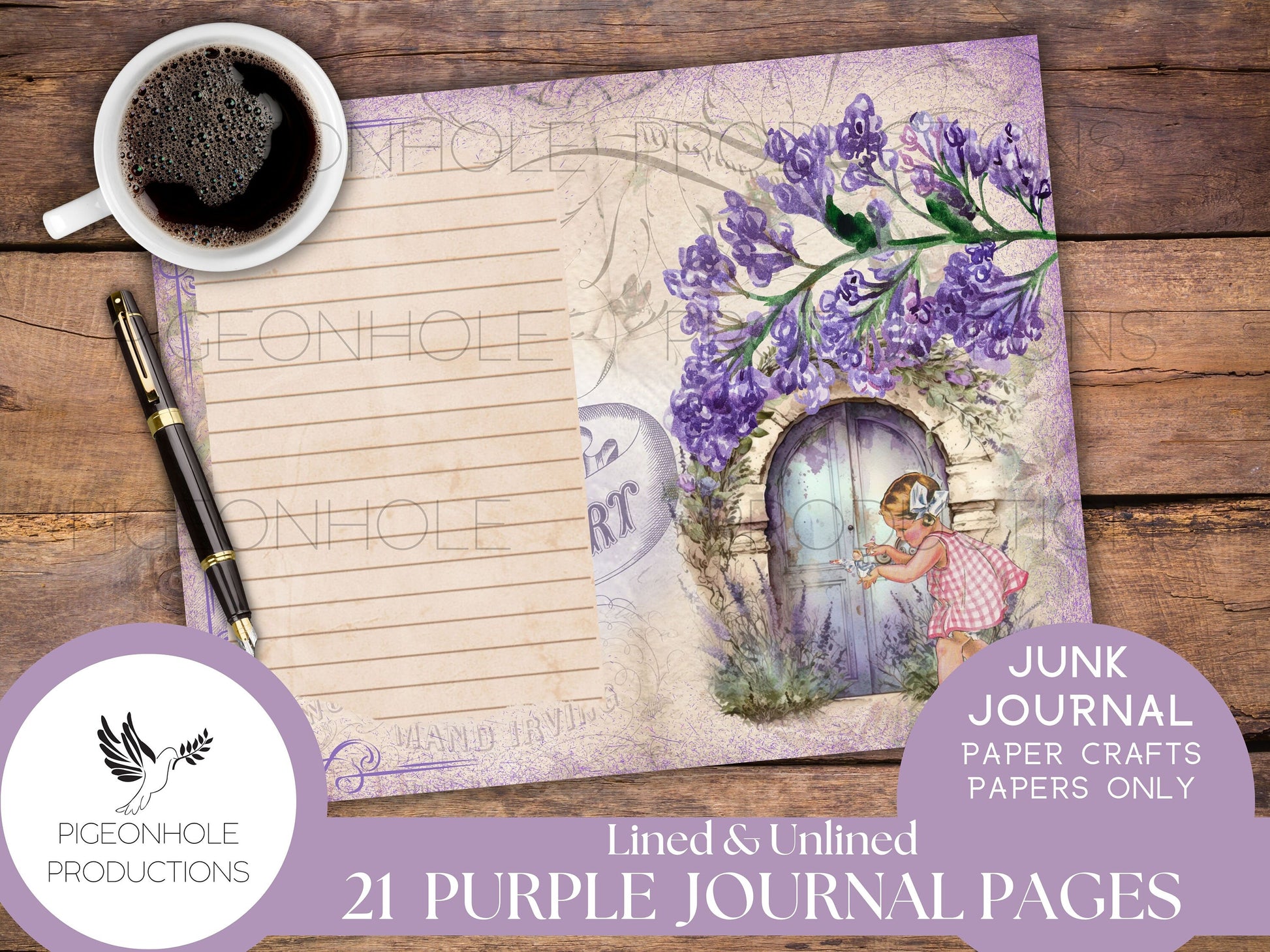 Purple Junk Journal Lined & Unlined Papers, PRINTABLE, 21 sheets, pretty pastels for junk journals, scrapbooking, paper crafting, 8.5 x 11