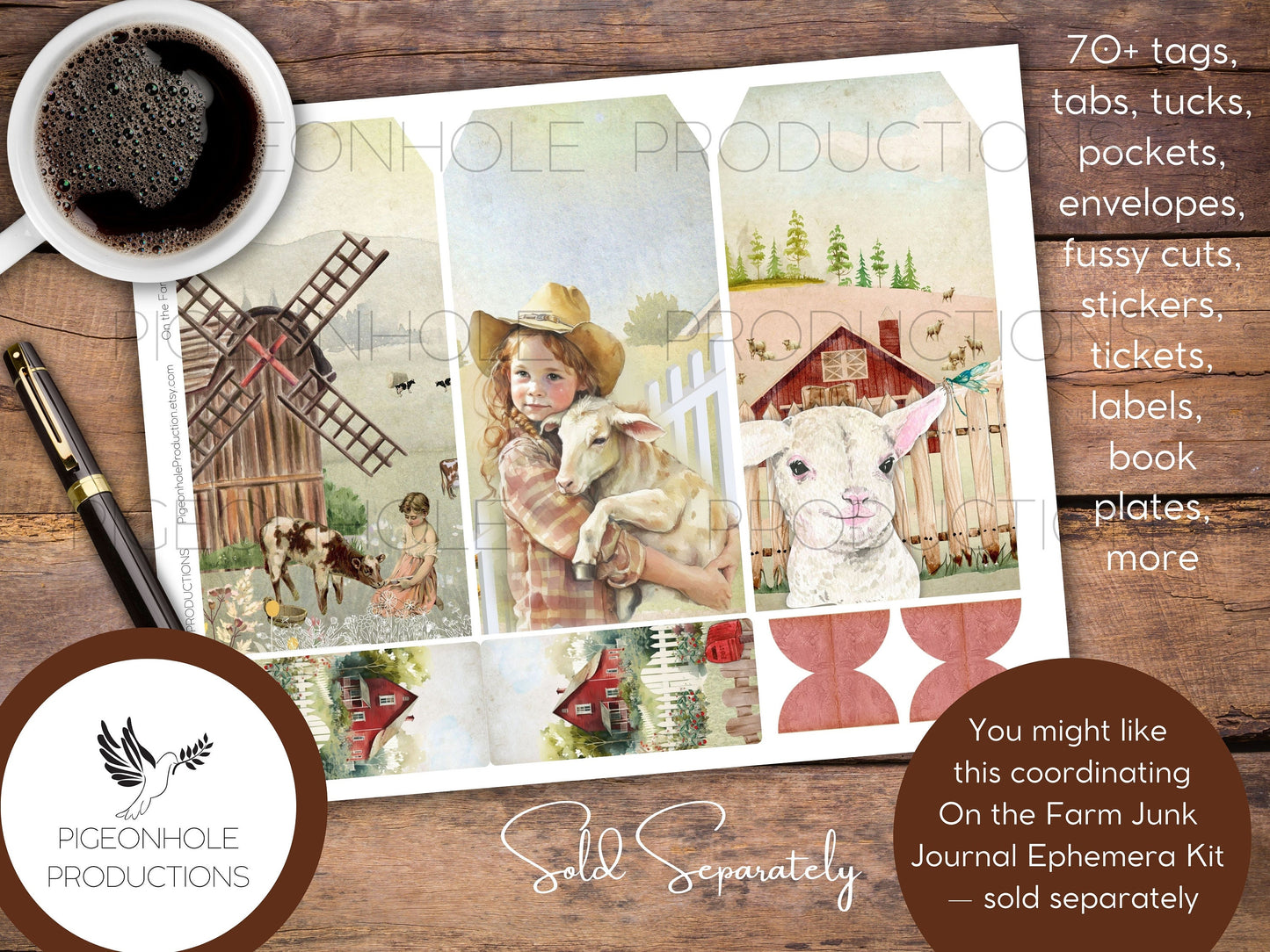 On the Farm Junk Journal Pages Only Kit, PRINTABLE, 30 sheets of journal, lined and unlined sheets, makes 60 journal pages, beautiful!