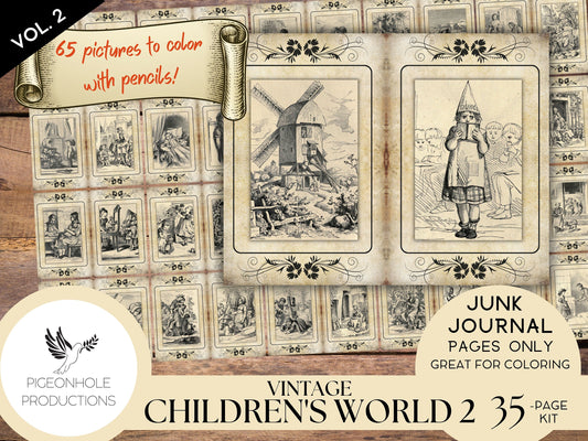 Vintage Children's World VOLUME 2 Junk Journal Coloring Pages, PRINTABLE, sweet old images of children. Great for coloring and journaling!