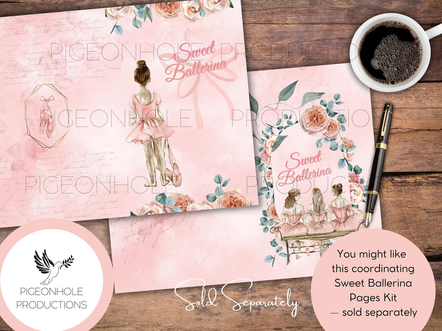 Sweet Ballerina Junk Journal FOLIO, PRINTABLE, cover, backings, pockets, belly band, tags, envelope, fussy cuts, more, very pretty kit!