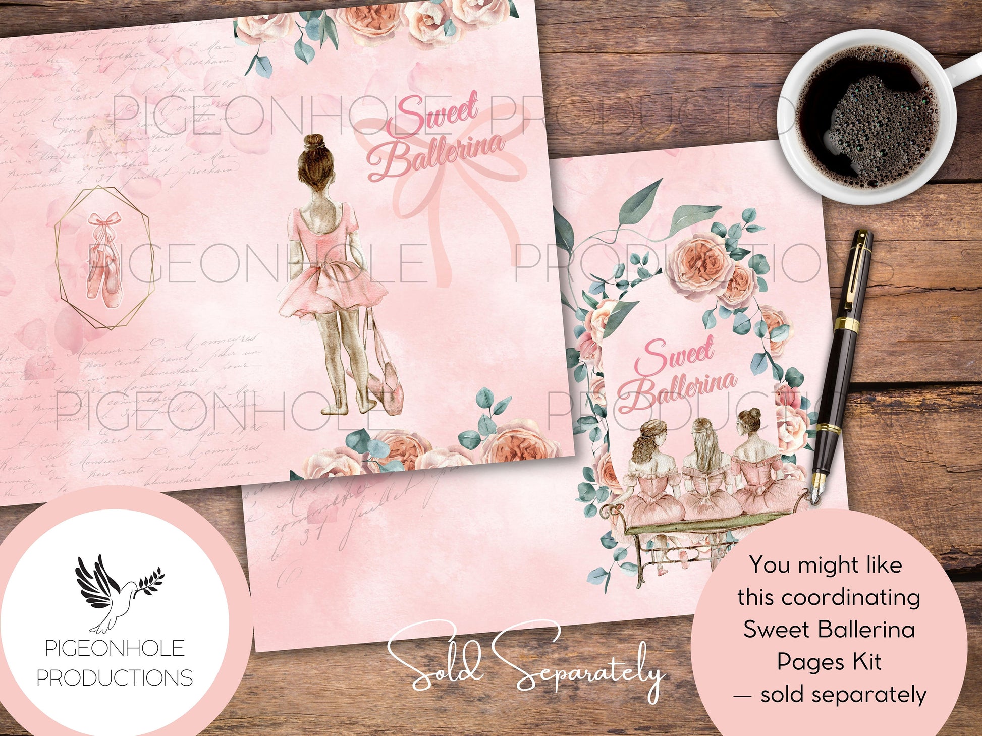 Sweet Ballerina Junk Journal FOLIO, PRINTABLE, cover, backings, pockets, belly band, tags, envelope, fussy cuts, more, very pretty kit!
