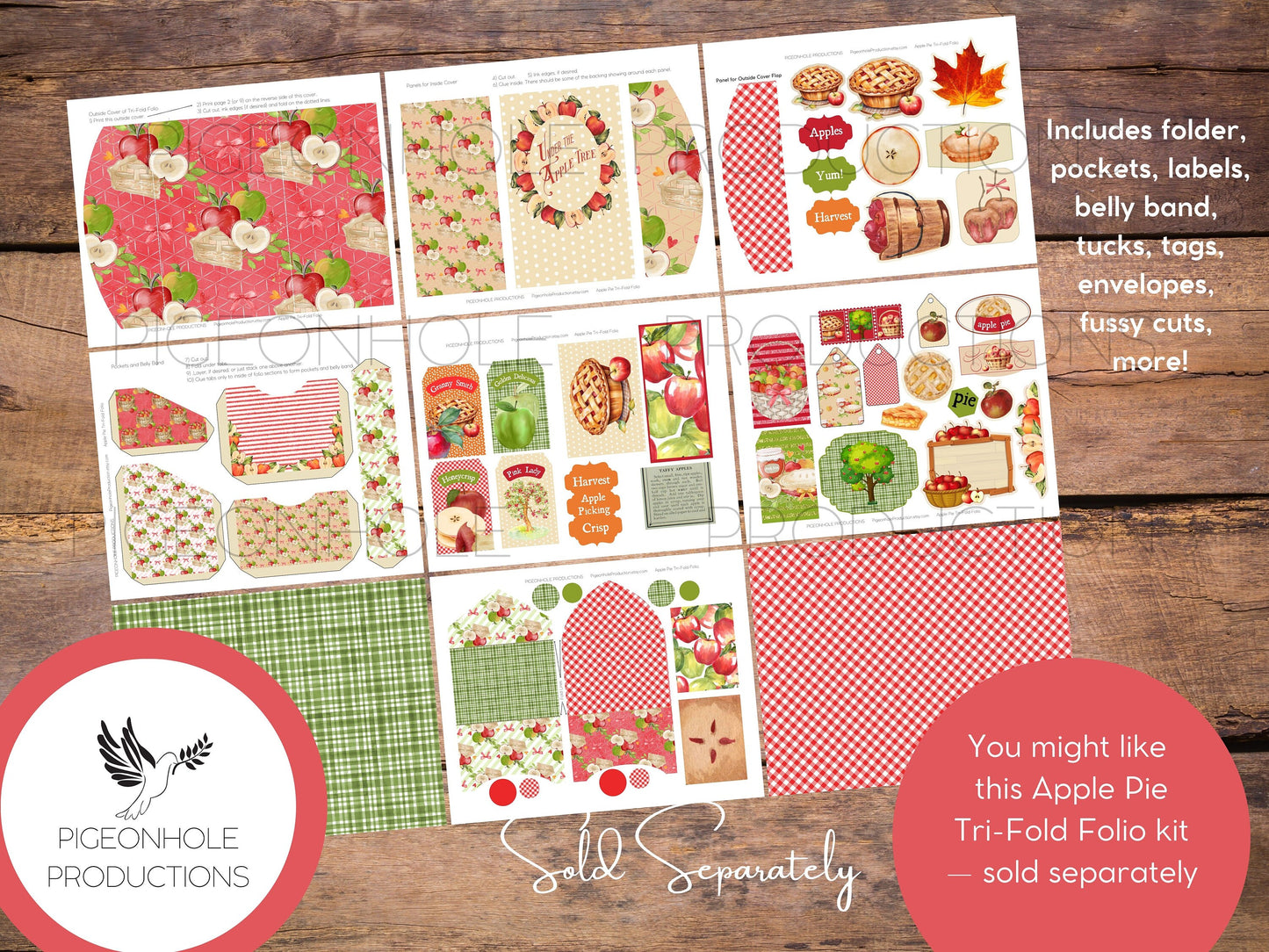 Autumn Roses Junk Journal Tri-Fold EPHEMERA FOLIO, PRINTABLE, cover, backings, pockets, belly band, tags, envelopes, fussy cuts, more!