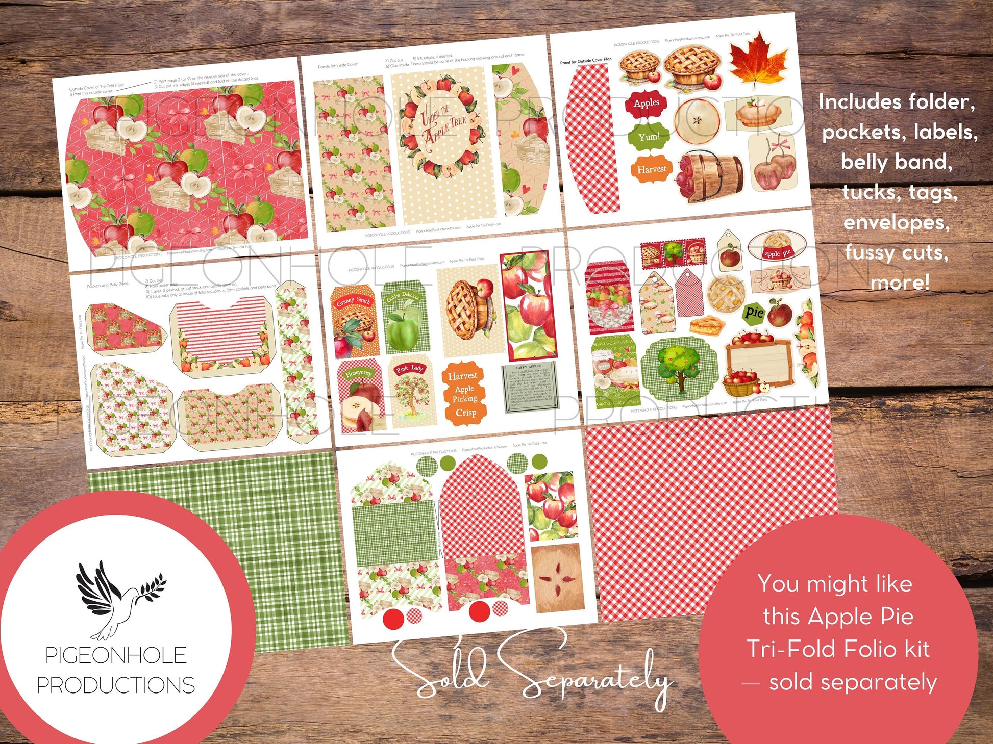 Autumn Roses Junk Journal Tri-Fold EPHEMERA FOLIO, PRINTABLE, cover, backings, pockets, belly band, tags, envelopes, fussy cuts, more!