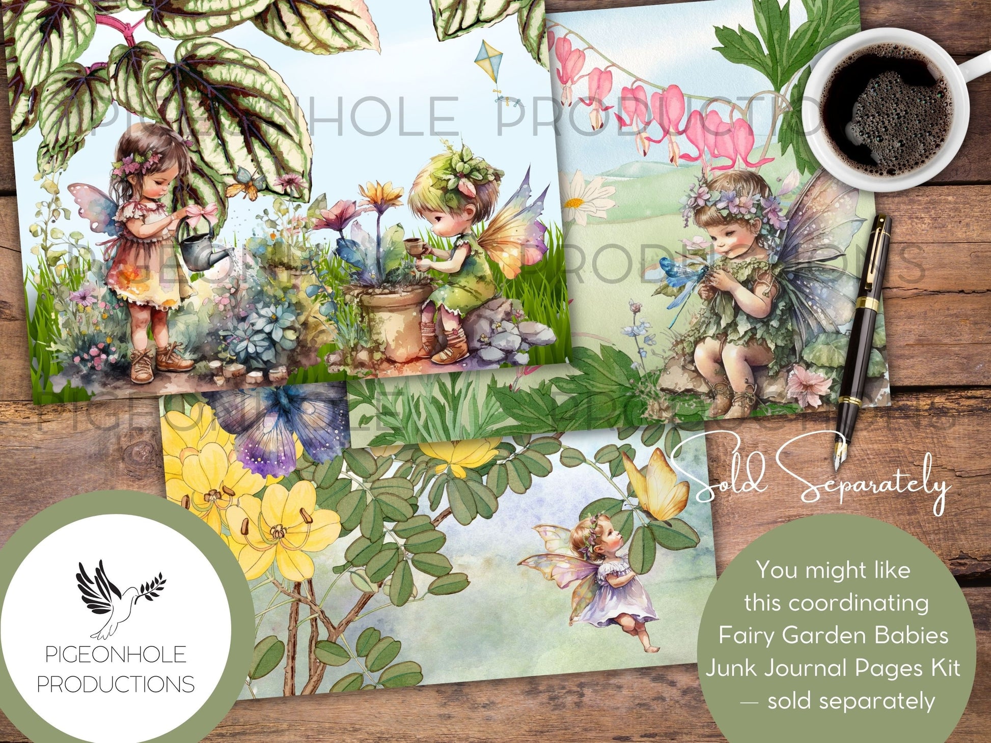 Fairy Garden Babies Junk Journal EPHEMERA, PRINTABLE, 70+ tags, tucks, pockets, envelopes, fussy cuts, stickers, tickets, labels, more!