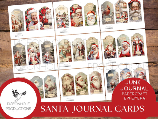 Santa Christmas Junk Journal Cards & Gift Tags, PRINTABLE, 30 journal cards, papercraft ephemera, print reduced size for gift tags