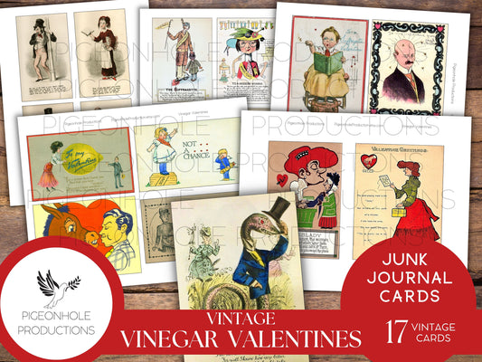 Vinegar Valentines Junk Journal Cards, PRINTABLE, 17 rude, insulting vintage Vinegar Valentines, popular during the Victorian era, wild!