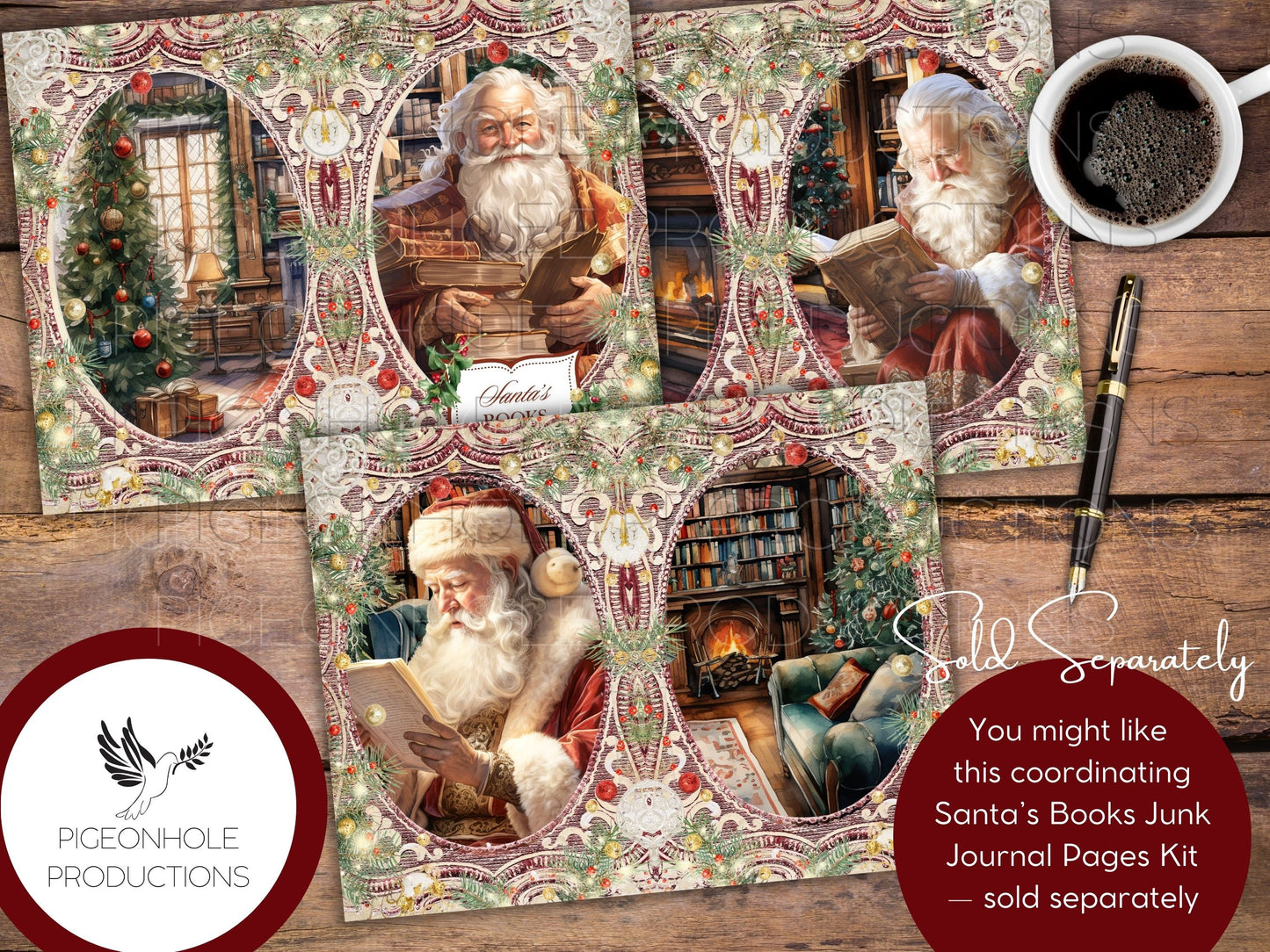 Santa's Books Christmas Junk Journal EPHEMERA, PRINTABLE, 70+ tags, tucks, pockets, envelopes, fussy cuts, stickers, tickets, labels, more!