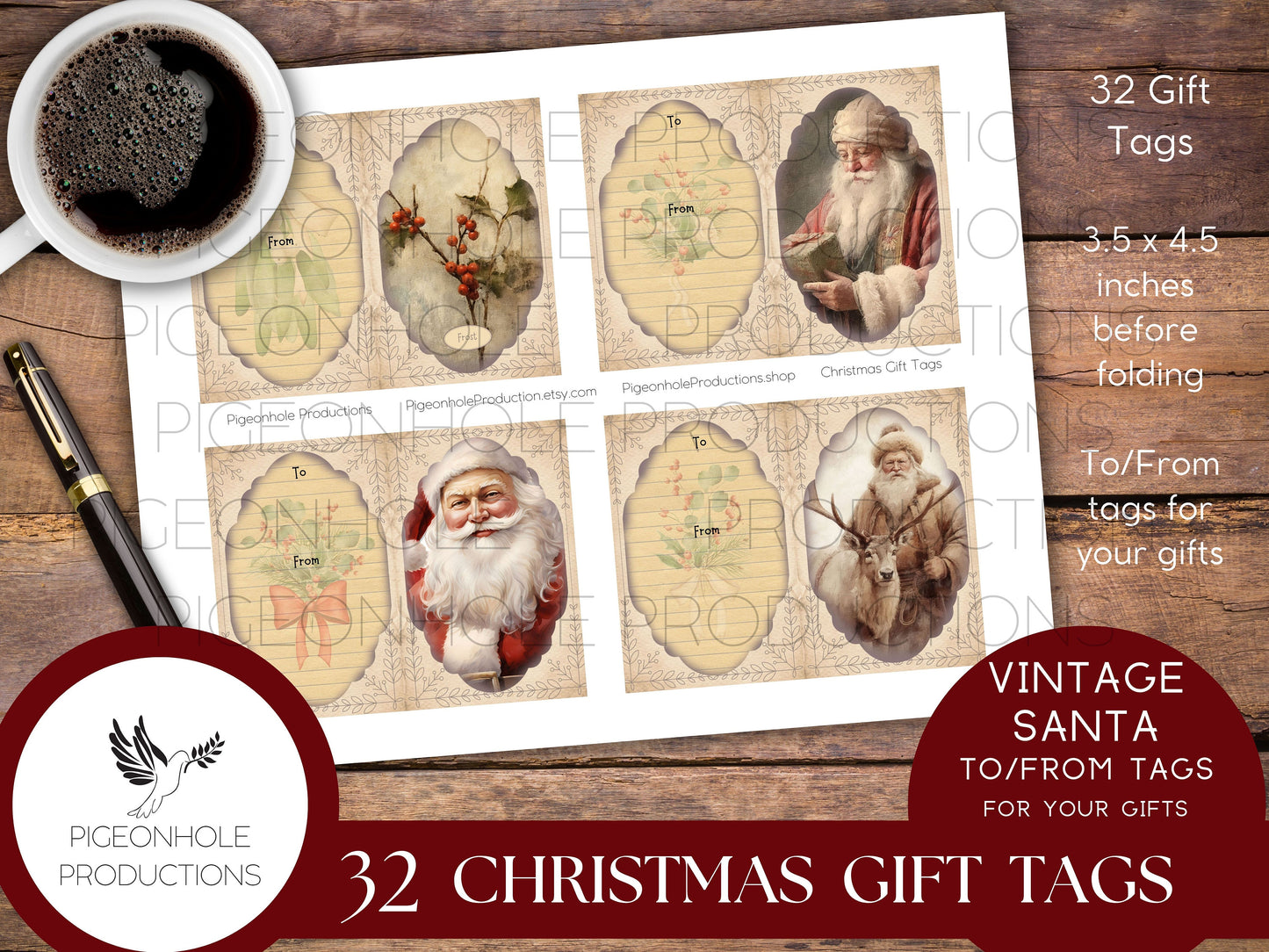 Christmas Gift Tags, PRINTABLE, 32 To/From tags for your gifts, 3.5 x 4.5 inches before folding, fold or not (as you please), Santa & more!