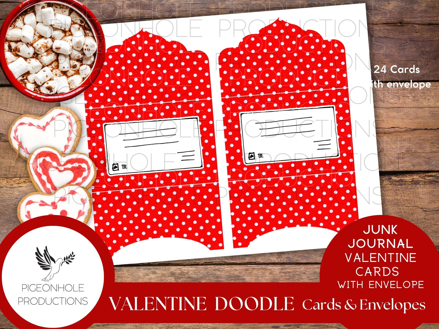 Valentine Doodle Cards & Envelopes, PRINTABLE, 24 cards, includes envelope (print as many as you need), approx. 2.5" x 3.5", great for kids!