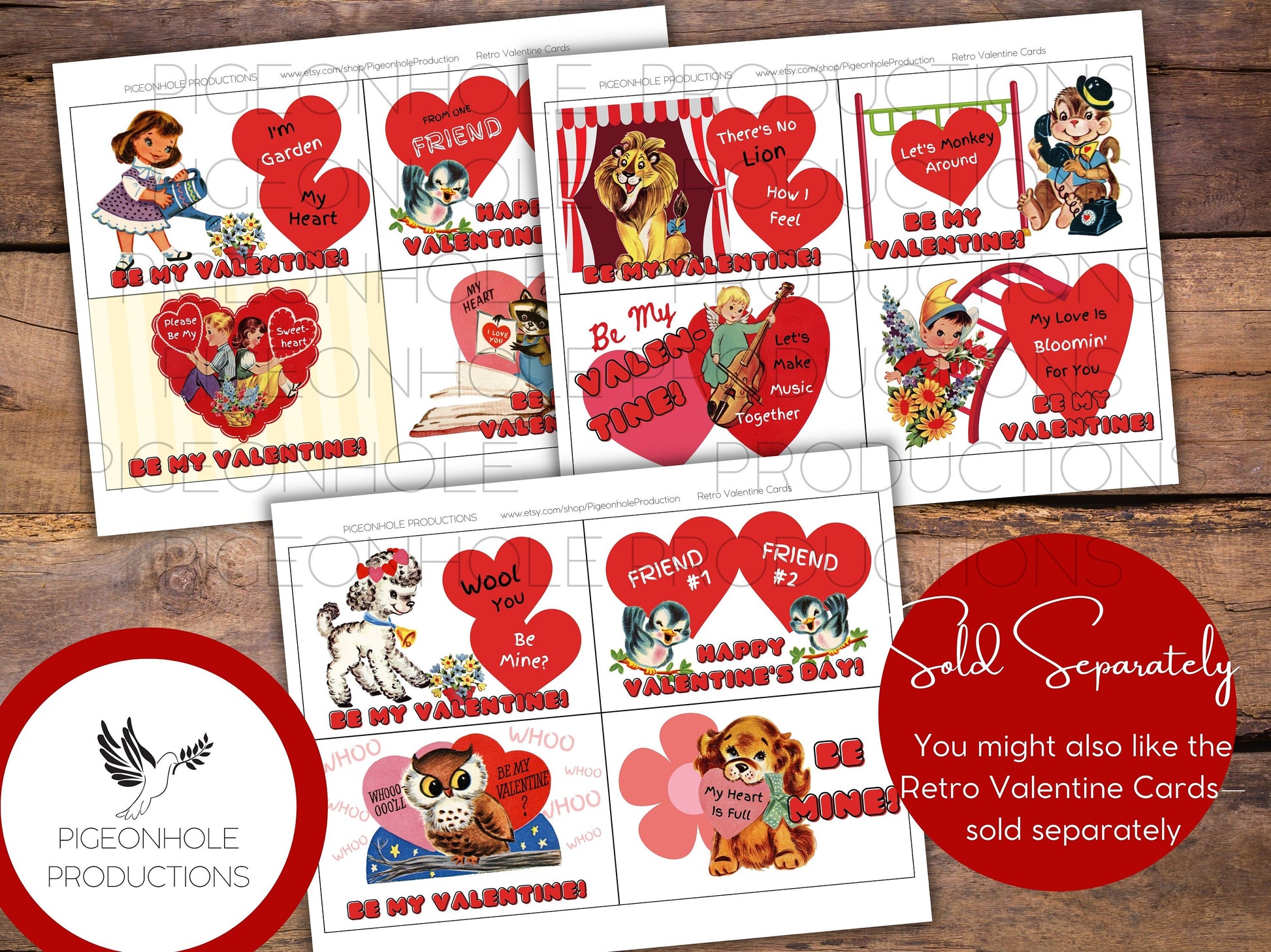 Retro Valentine Heart Cards, PRINTABLE, 24 cards, approx. 3.5 x 3.25 inches, envelope included, for junk journals, papercrafts, card making