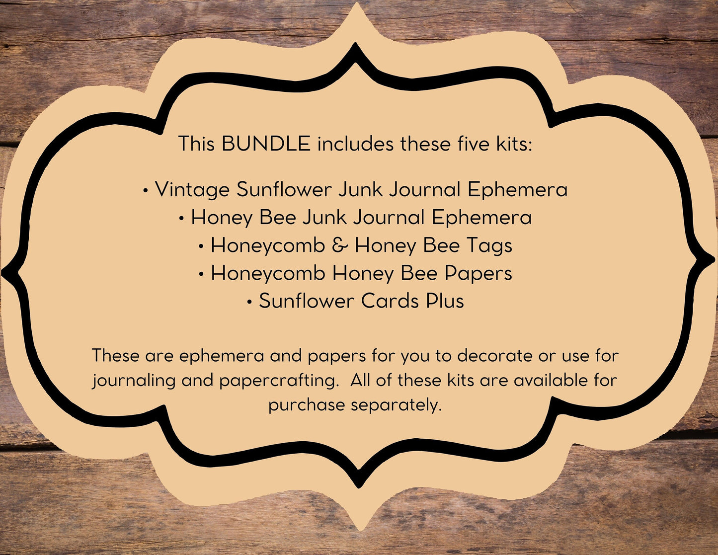 Honey Bee Sunflower Junk Journal Ephemera BUNDLE, includes 5 kits of tags, tucks, pockets, labels, fussy cuts, envelopes, papers, more!