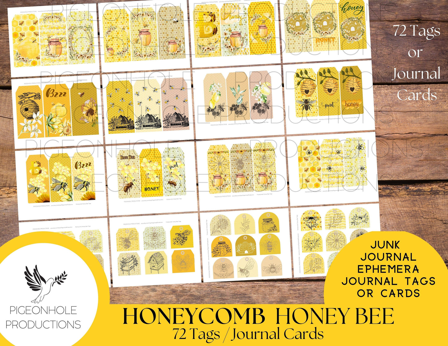 Honey Bee Sunflower Junk Journal Ephemera BUNDLE, includes 5 kits of tags, tucks, pockets, labels, fussy cuts, envelopes, papers, more!