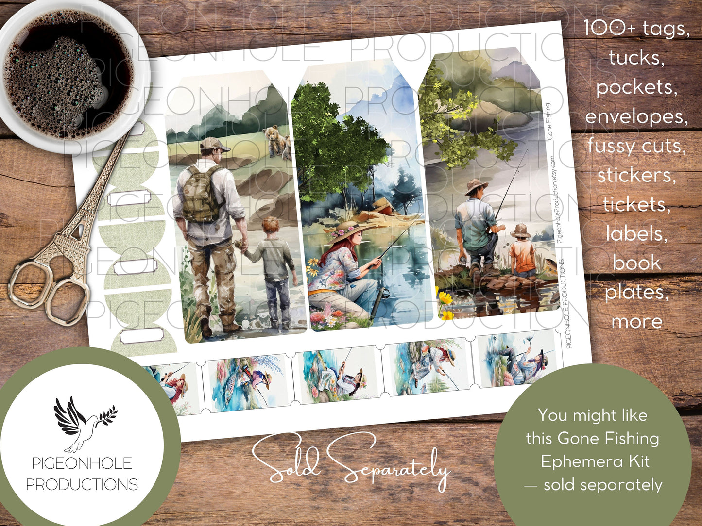 Gone Fishing Junk Journal Pages, PRINTABLE, 30 collaged, lined, unlined journal pages for scrapbooking, card making, paper crafts, beautiful